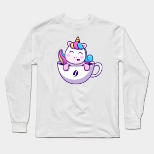 Cute Unicorn In Cup Coffee Long Sleeve T-Shirt